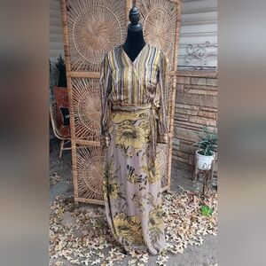 Samsara Yellow and Brown Floral And Stripes Maxi Dress_2